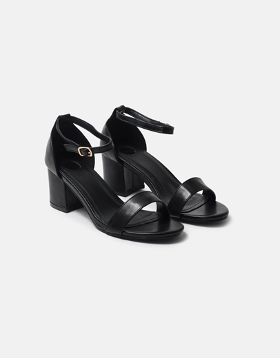 Εικόνα της Χαμηλά μονόχρωμα πέδιλα με τετράγωνο τακούνι Μαύρο