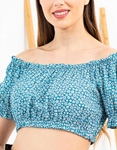 Εικόνα από Floral crop top με λάστιχο στους ώμους και στη μέση Μπλε