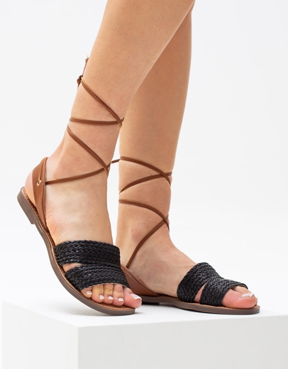 Εικόνα της Γυναικεία σανδάλια lace up Μαύρο