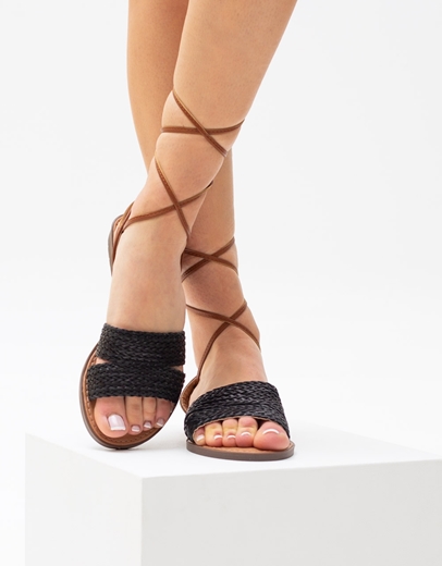 Εικόνα της Γυναικεία σανδάλια lace up Μαύρο