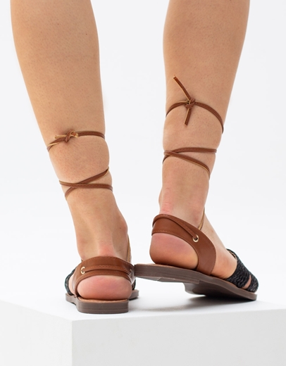 Εικόνα της Γυναικεία σανδάλια lace up Μαύρο