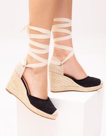 Εικόνα της Γυναικείες εσπαντρίγιες lace up με δαντέλα Μαύρο