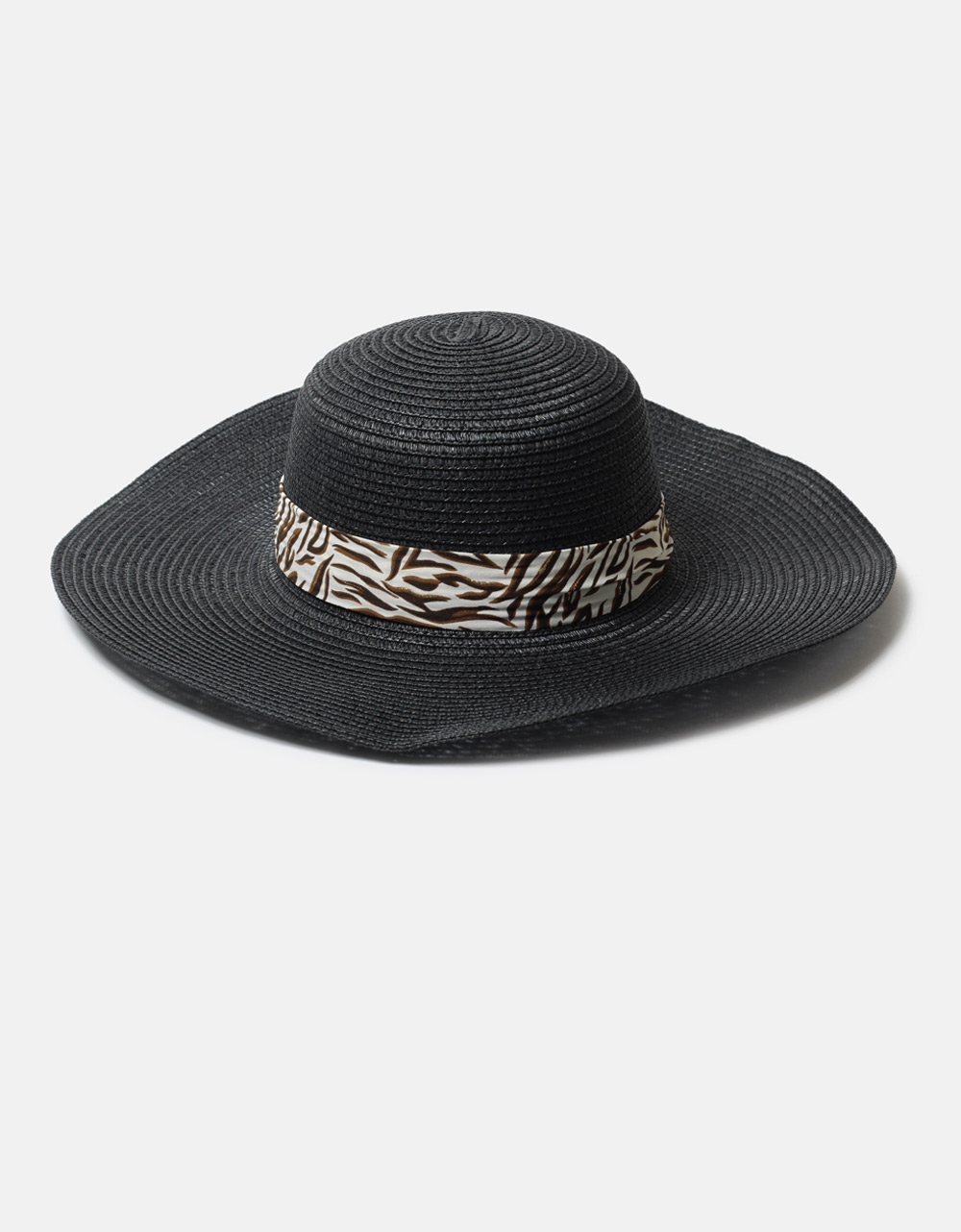 Εικόνα από Ψάθινο καπέλο με κορδέλα και πλατύ γείσο Μαύρο