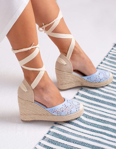 Εικόνα της Γυναικείες εσπαντρίγιες lace up με δαντέλα Σιέλ