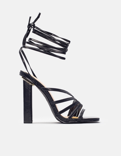 Εικόνα της Γυναικεία πέδιλα με μεταλλική λεπτομέρεια στο τακούνι Μαύρο