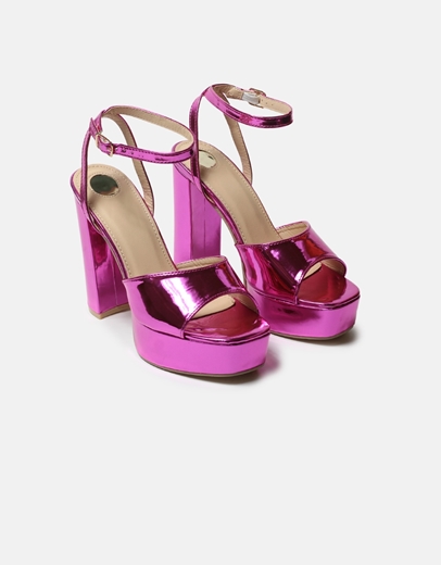 Εικόνα της Ψηλοτάκουνα μονόχρωμα πέδιλα λουστρίνι Φούξια