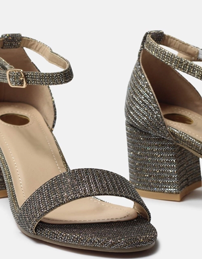 Εικόνα της Χαμηλά πέδιλα με μπαρέτα από glitter υλικό Μπρονζέ