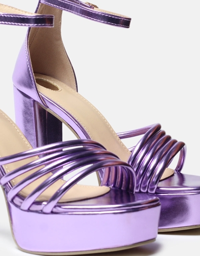 Εικόνα της Ψηλοτάκουνα πέδιλα με τετράγωνο τακούνι Λιλά