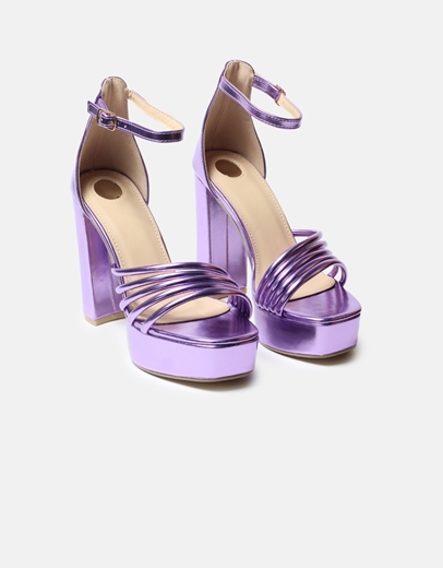 Εικόνα της Ψηλοτάκουνα πέδιλα με τετράγωνο τακούνι Λιλά