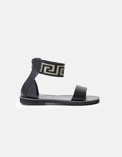 Εικόνα της Δερμάτινα flat σανδάλια με μοτίβο μαιάνδρου Μαύρο