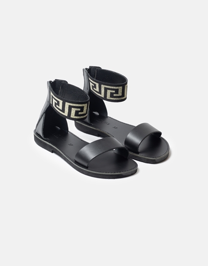 Εικόνα της Δερμάτινα flat σανδάλια με μοτίβο μαιάνδρου Μαύρο