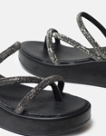 Εικόνα από Σανδάλια flatforms από γνήσιο δέρμα με strass Μαύρο