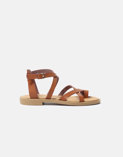 Εικόνα της Δερμάτινα flat σανδάλια Ελληνικής Κατασκευής με χιαστί σχέδιο Ταμπά