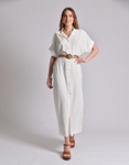 Εικόνα από Σεμιζιέ maxi φόρεμα μονόχρωμο με ψάθινη ζώνη Λευκό