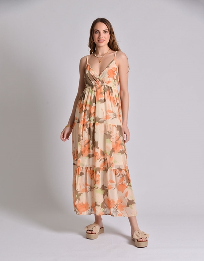 Εικόνα της Κρουαζέ maxi φόρεμα τιραντάκι με βολάν Πορτοκαλί