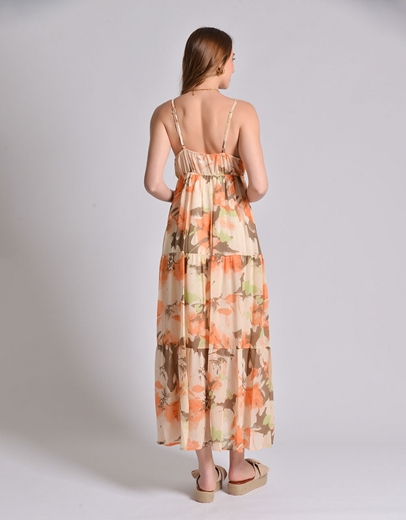 Εικόνα της Κρουαζέ maxi φόρεμα τιραντάκι με βολάν Πορτοκαλί