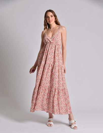 Εικόνα της Κρουαζέ maxi φόρεμα με βολάν και floral μοτίβο Κόκκινο