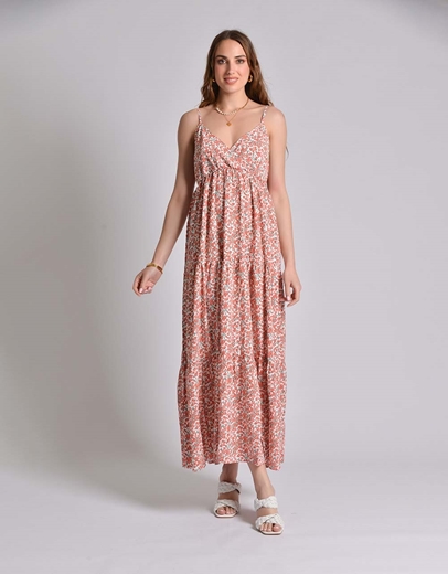 Εικόνα της Κρουαζέ maxi φόρεμα με βολάν και floral μοτίβο Κόκκινο