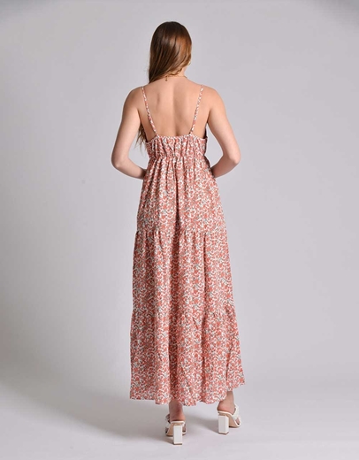 Εικόνα της Κρουαζέ maxi φόρεμα με βολάν και floral μοτίβο Κόκκινο