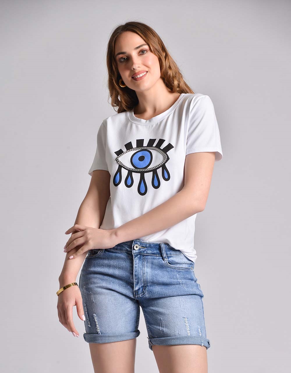 Εικόνα από Βαμβακερό t-shirt με μάτι και αλυσίδα Λευκό