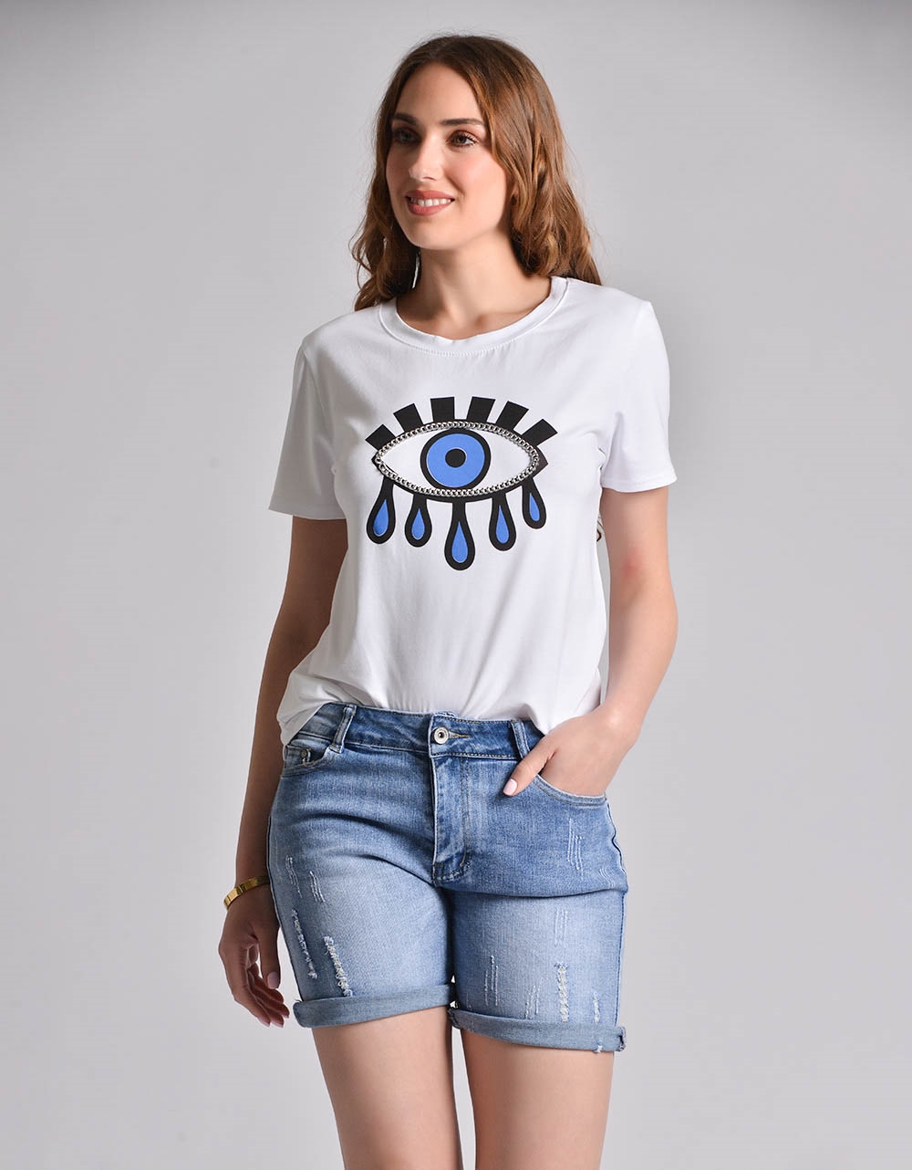 Εικόνα από Βαμβακερό t-shirt με μάτι και αλυσίδα Λευκό