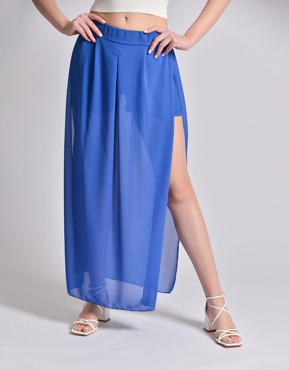 Εικόνα από Skort μονόχρωμο με μακριά φούστα με σκίσιμο Μπλε