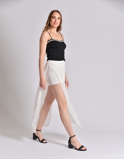 Εικόνα της Skort μονόχρωμο με μακριά φούστα με σκίσιμο Λευκό