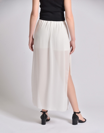 Εικόνα της Skort μονόχρωμο με μακριά φούστα με σκίσιμο Λευκό