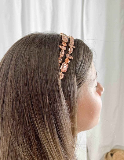 Εικόνα της Στέκα μαλλιών με διπλή σειρά από πετράδια Σαμπανί