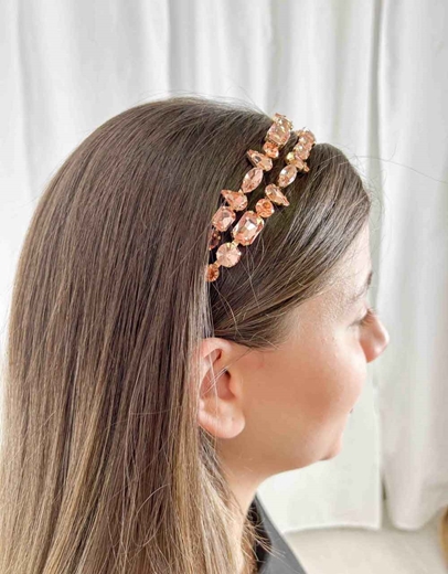 Εικόνα της Στέκα μαλλιών με διπλή σειρά από πετράδια Σαμπανί