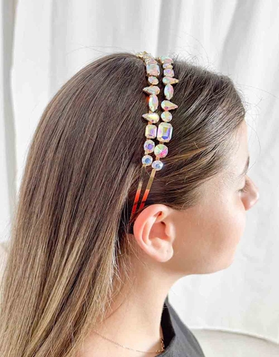 Εικόνα της Στέκα μαλλιών με διπλή σειρά από πετράδια Multi