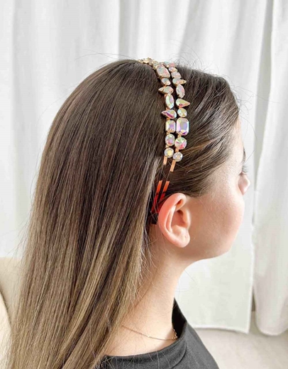 Εικόνα της Στέκα μαλλιών με διπλή σειρά από πετράδια Multi