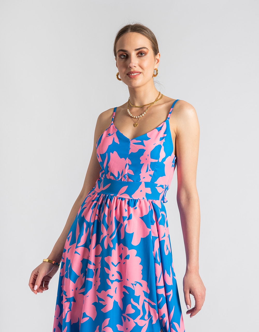 Εικόνα από Μάξι φόρεμα με μοτίβο και άνοιγμα στην πλάτη Μπλε