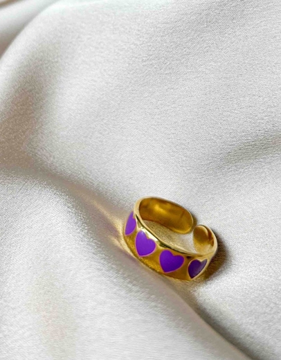 Εικόνα της Δαχτυλίδι με καρδιές από ανοξείδωτο ατσάλι Μωβ