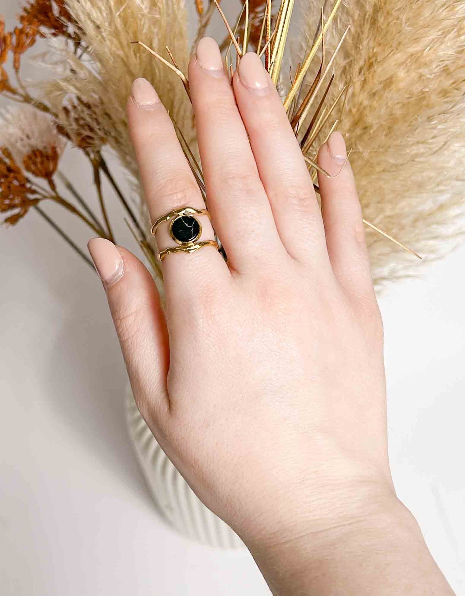 Εικόνα από Δαχτυλίδι διπλό με πέτρα από ανοξείδωτο ατσάλι Μαύρο