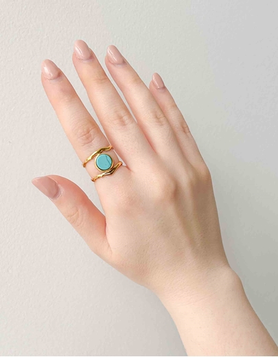 Εικόνα της Δαχτυλίδι διπλό με πέτρα από ανοξείδωτο ατσάλι Τιρκουάζ