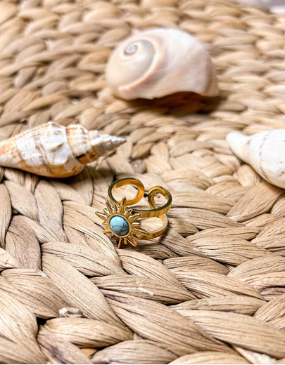 Εικόνα της Δαχτυλίδι διπλό ήλιος από ανοξείδωτο ατσάλι Τιρκουάζ