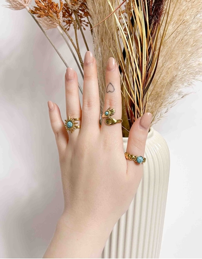 Εικόνα της Δαχτυλίδι διπλό ήλιος από ανοξείδωτο ατσάλι Τιρκουάζ