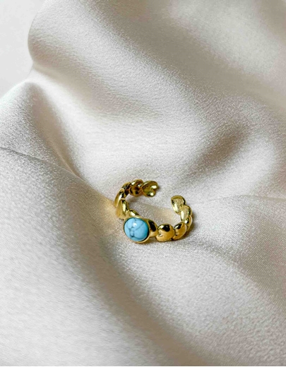 Εικόνα της Δαχτυλίδι με καρδιές από ανοξείδωτο ατσάλι Τιρκουάζ