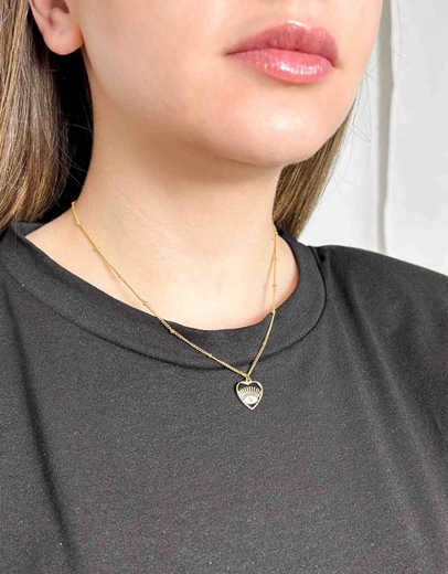 Εικόνα της Κολιέ με ματάκι σε καρδιά από ανοξείδωτο ατσάλι Μαύρο