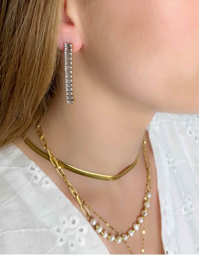 Εικόνα της Σκουλαρίκια με πετράδια από ανοξείδωτο ατσάλι Χρυσό