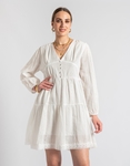 Εικόνα από Βαμβακερό μίνι φόρεμα μονόχρωμο με κέντημα Λευκό