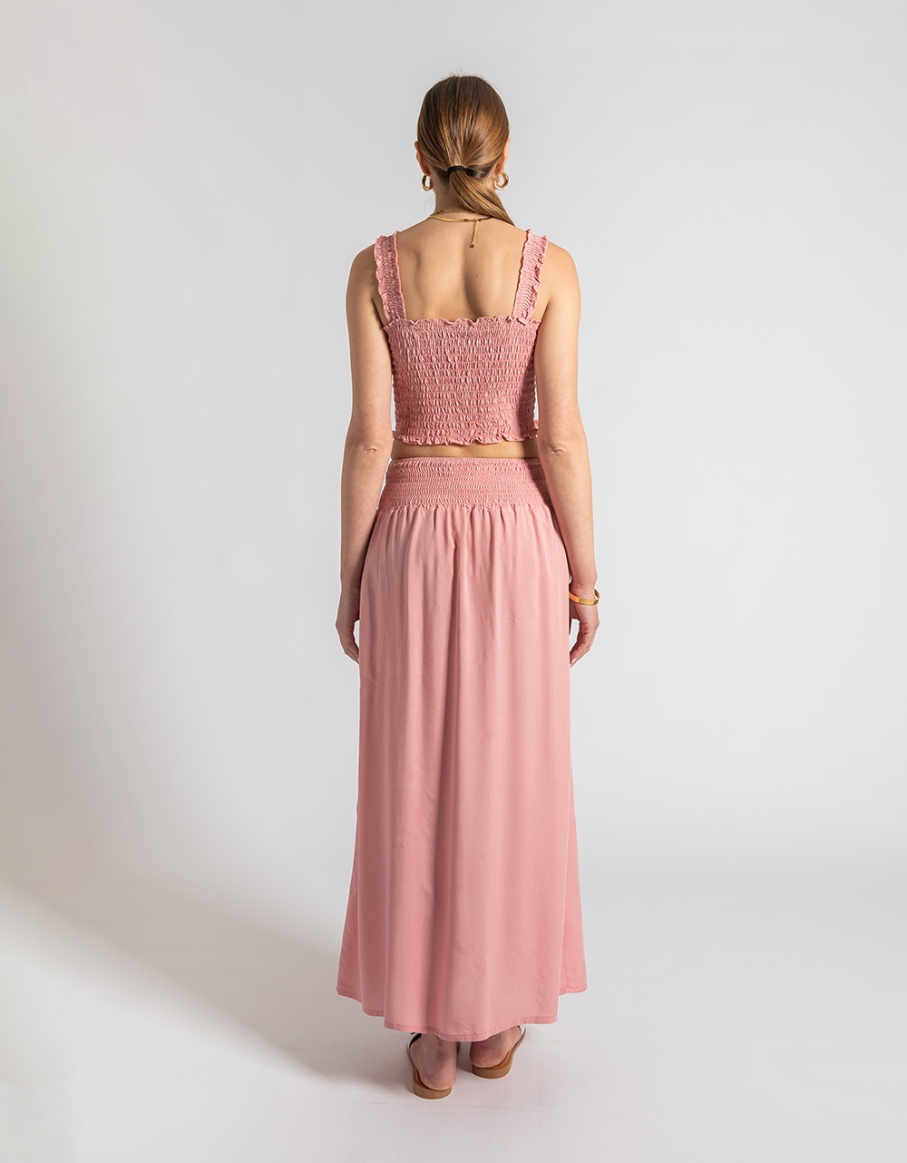 Εικόνα από Βαμβακερό σετ με maxi φούστα και crop top Ροζ