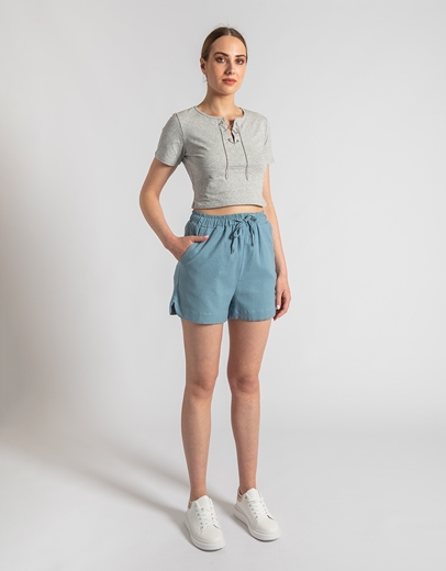 Εικόνα της Βαμβακερό crop top μονόχρωμο με αλυσίδα Γκρι