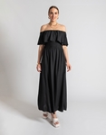 Εικόνα από Βαμβακερό off shoulders maxi φόρεμα με βολάν Μαύρο