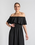 Εικόνα από Βαμβακερό off shoulders maxi φόρεμα με βολάν Μαύρο