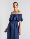 Εικόνα από Βαμβακερό off shoulders maxi φόρεμα με βολάν Navy