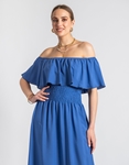 Εικόνα από Βαμβακερό off shoulders maxi φόρεμα με βολάν Μπλε