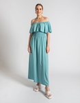 Εικόνα από Βαμβακερό off shoulders maxi φόρεμα με βολάν Τιρκουάζ