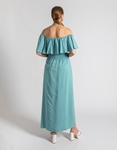 Εικόνα από Βαμβακερό off shoulders maxi φόρεμα με βολάν Τιρκουάζ